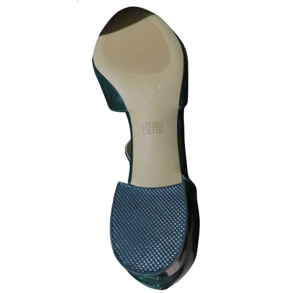 SOLD MODENCOCO Round Toe Green Patent Leather Buckle T Strap Chunky Heel 13 - Picture 8 of 10